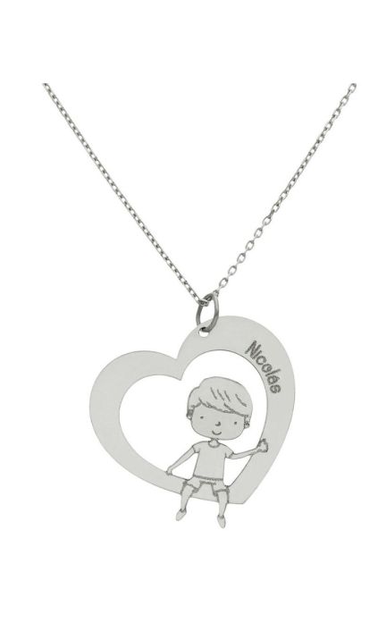Gargantilla personalizada de oro blanco 18 Ktes, corazón niño 287_G1022