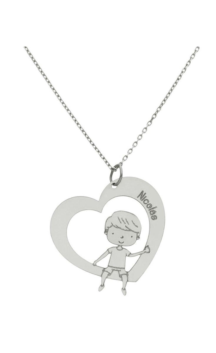 Gargantilla personalizada de oro blanco 18 Ktes, corazón niño 287_G1022