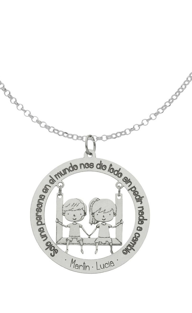 Gargantilla personalizada de oro blanco con dos niños frase 287_G1019