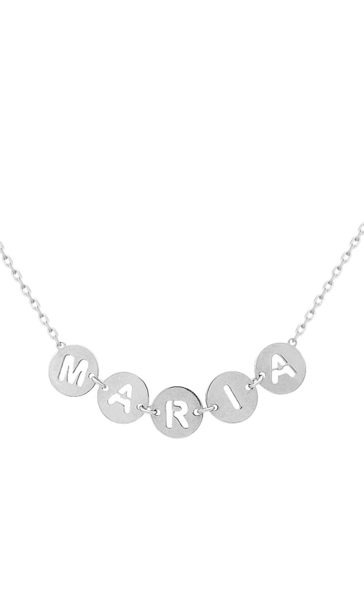 Gargantilla personalizada de oro blanco con nombre calado en círculos cad fina. 287_G730