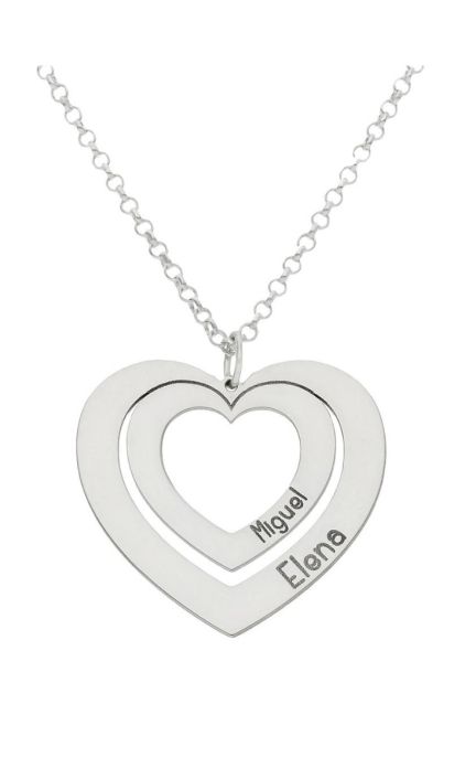 Gargantilla personalizada de oro blanco corazón dentro de corazón 287_G986