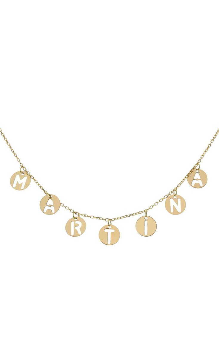 Gargantilla personalizada de oro blanco con nombre calado en círculos, 287_G968