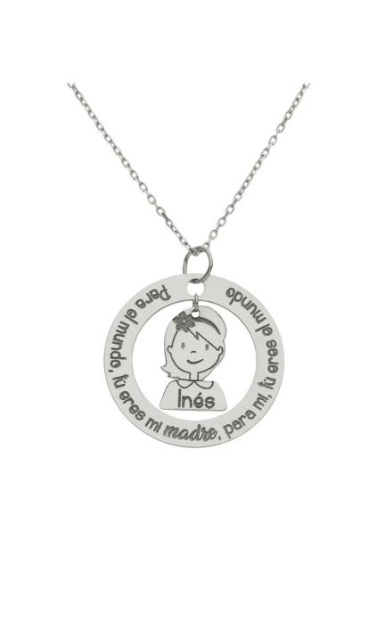 Gargantilla personalizada en oro blanco con niña frase 287_G1031