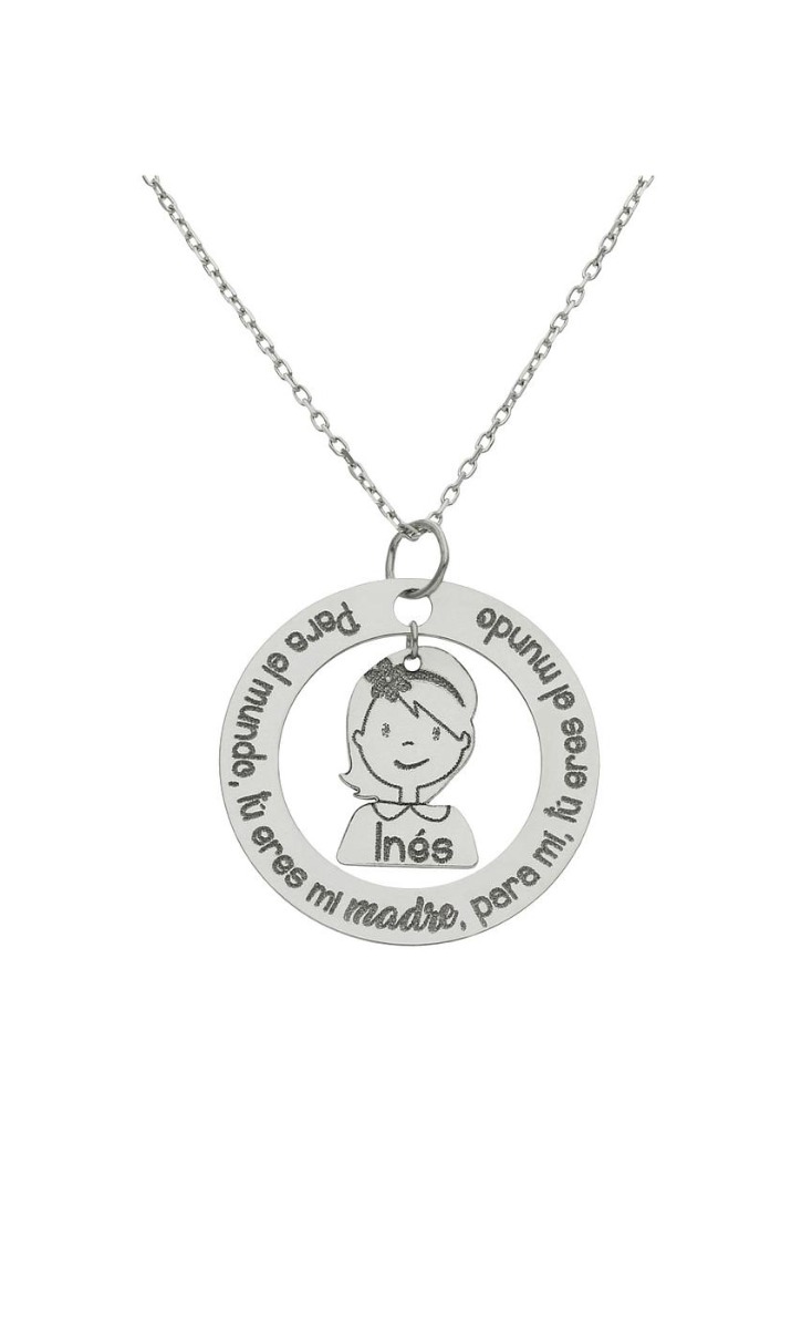 Gargantilla personalizada en oro blanco con niña frase 287_G1031