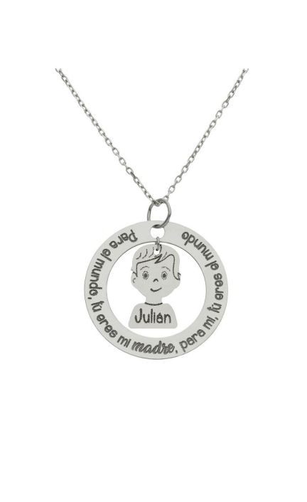 Gargantilla personalizada en oro blanco con niño frase 287_G1030