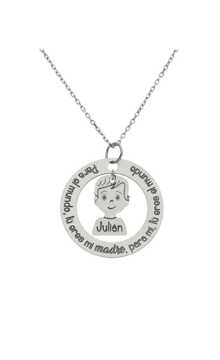 Gargantilla personalizada en oro blanco con niño frase 287_G1030