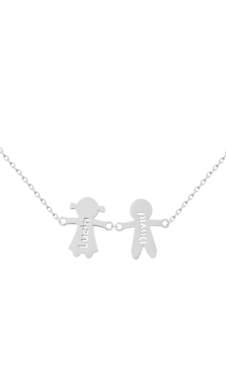 Gargantilla personalizada en oro blanco, siluetas de niño y niña 287_G727
