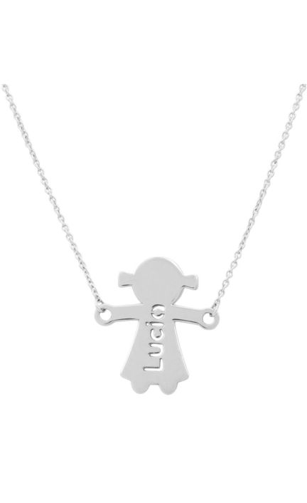 Gargantilla personalizada oro blanco, silueta de niña para nombre 287_G721