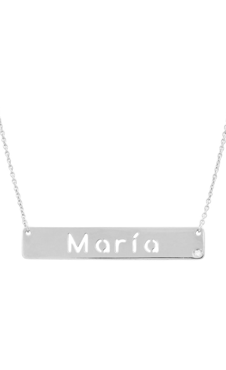 Gargantilla personalizada oro blanco y diamante para poner nombre sobre chapa 287_G728