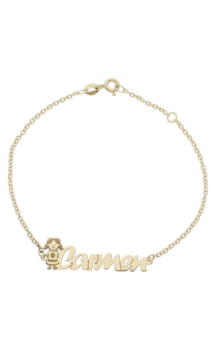 Pulsera personalizada de oro silueta de niña y nombre 287_PU1133