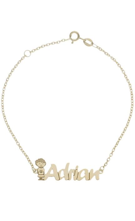 Pulsera personalizada de oro silueta de niño y nombre 287_PU1129
