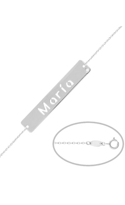 Pulsera personalizada en oro blanco con nombre calado en círculos 287_PU1172