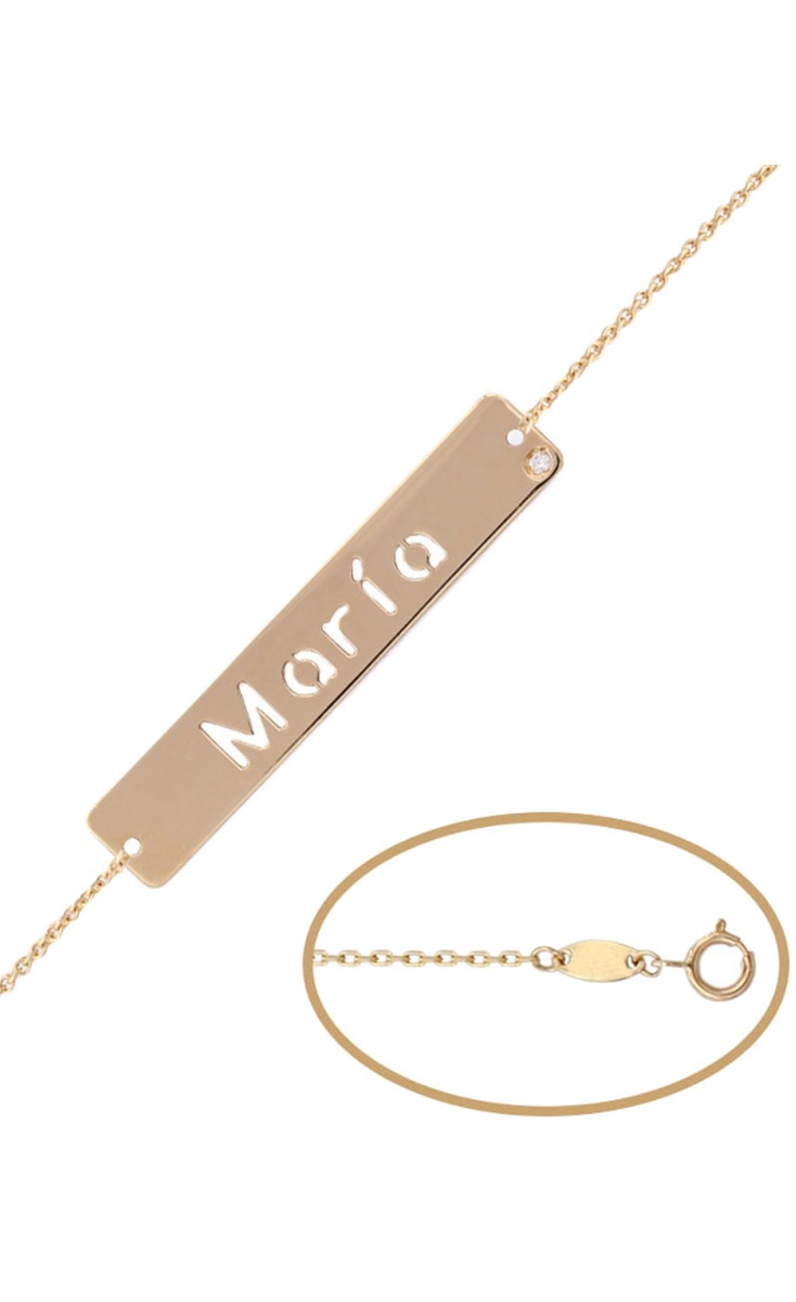 Pulsera personalizada en oro con diamante y nombre calado 287_PU1348