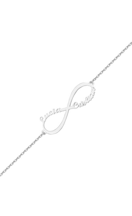 Pulsera personalizada infinito con nombres en oro blanco 18 kts 287_PU1181
