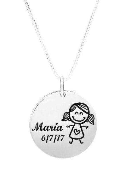 Gargantilla personalizada disco plata con imagen niña y texto 303_CO2606