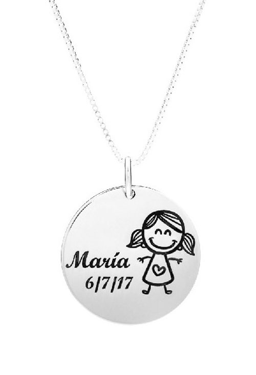Gargantilla personalizada disco plata con imagen niña y texto 303_CO2606