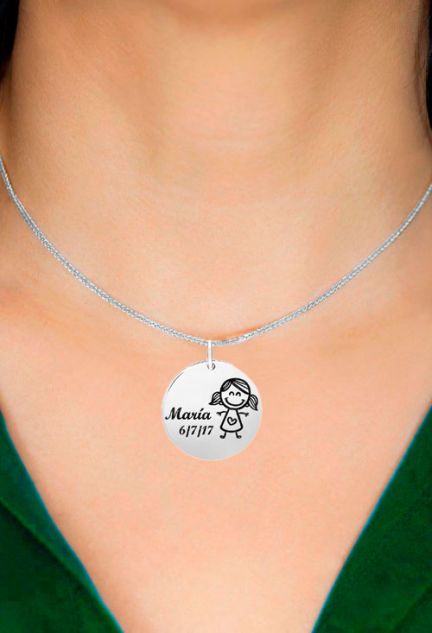 Gargantilla personalizada disco plata con imagen niña y texto foto cuello