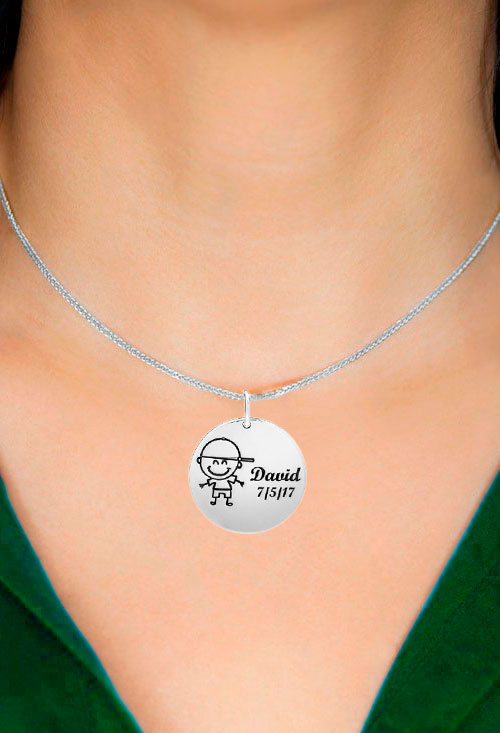 Gargantilla personalizada disco plata con imagen niño y texto busto