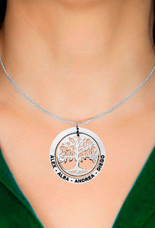 Gargantilla personalizada de plata, árbol de la vida con nombres 303_CO2566