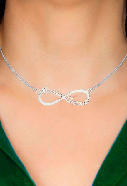 Gargantilla personalizada de plata, símbolo de infinito inag busto