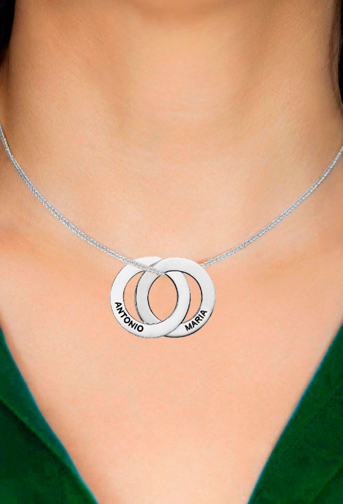 Gargantilla personalizada de plata, círculos con nombre foto busto