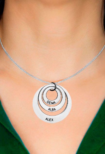 Gargantilla personalizada de plata, 3 círculos con nombre foto busto