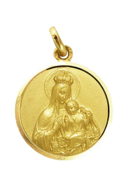 Medalla de oro de ley Virgen del Carmen con Corona bisel lapidado 22 mm 268_M1-1-10-205-22L