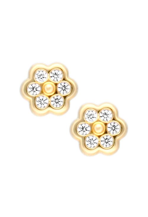 Pendientes para niña oro 18k y circonitas forma de flor
