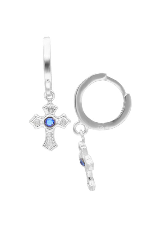 pendientes plata chapada criolla con cruz gótica y piedra azul toma para parrilla web