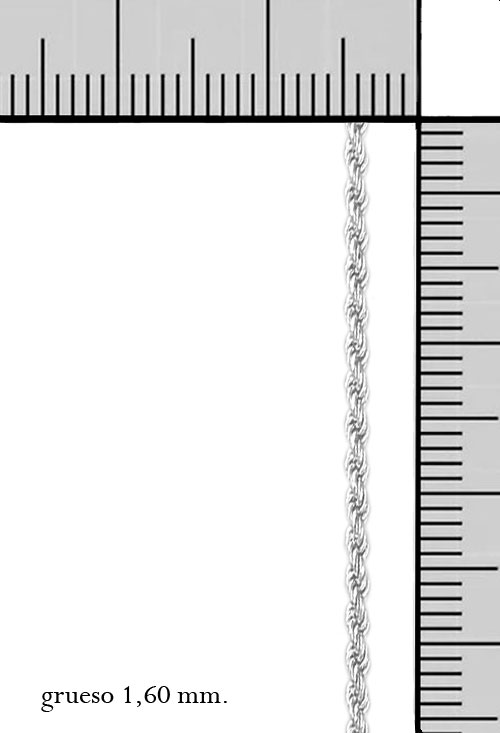 gargantilla de plata cordon salomonico fino foto acotada en panel con medidas en mm.