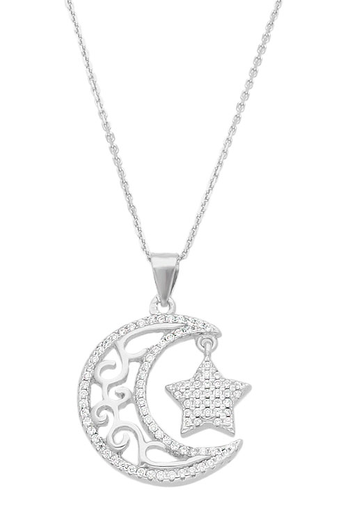 gargantilla de plata media luna con estrella fotografia frontal para parrilla web joyeria online