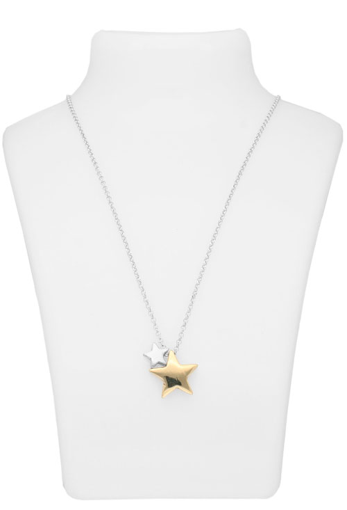 gargantilla estrellas bicolor foto tomada en expositor de joyeria