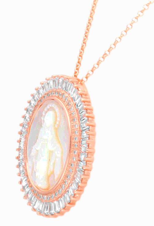 medalla de nacar y circonitas sobre plata chapada Virgen Milagrosa fotografia para parrilla web toma lateral