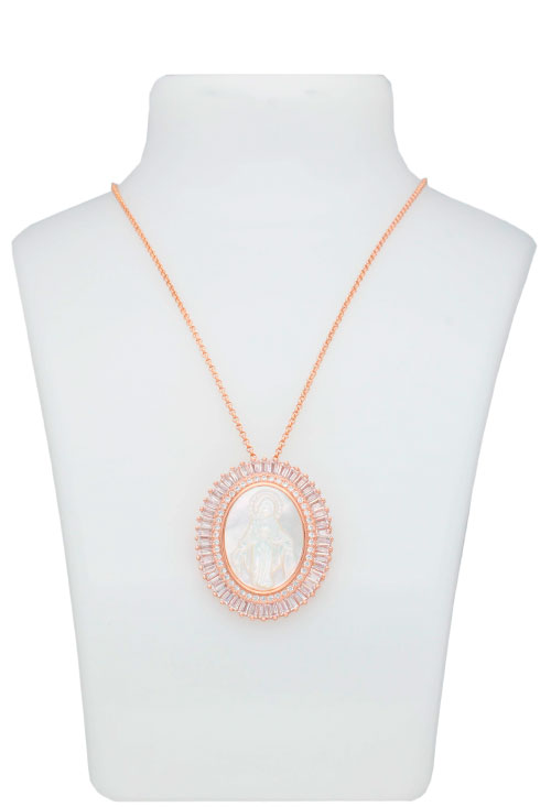 medalla de nacar y circonitas sobre plata chapada Virgen Milagrosa fotografia peto collares