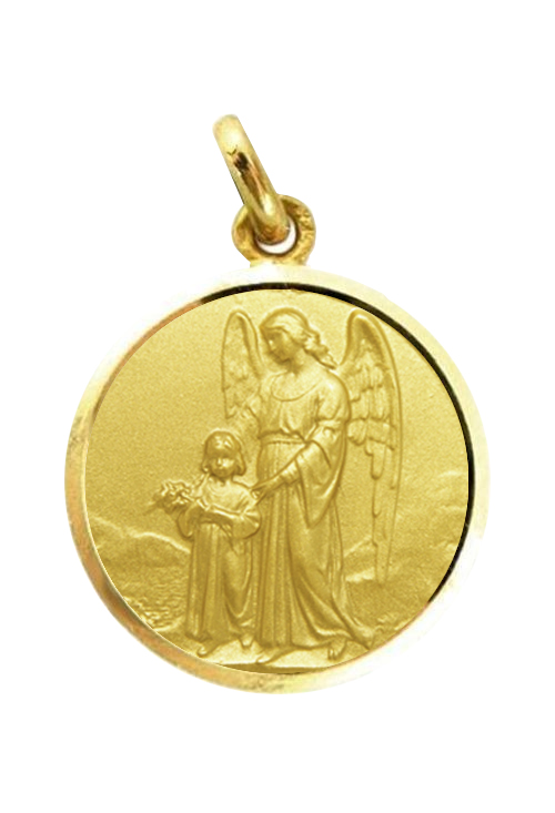 Medalla de oro Ángel de la Guarda bisel lapidado 18 mm 268_M1-1-14-201-20L
