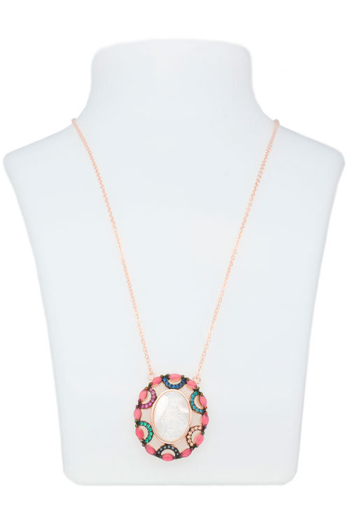 medalla nacar y plata virgen milagrosa orla cristales checos foto para joyeria online vista expositor