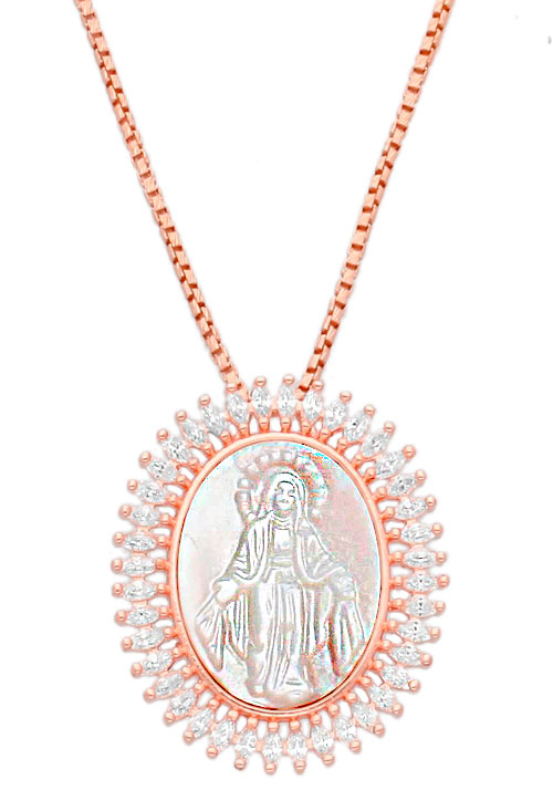 medalla plata chapada en color oro rosa camafeo de nacar foto principal para joyeria online