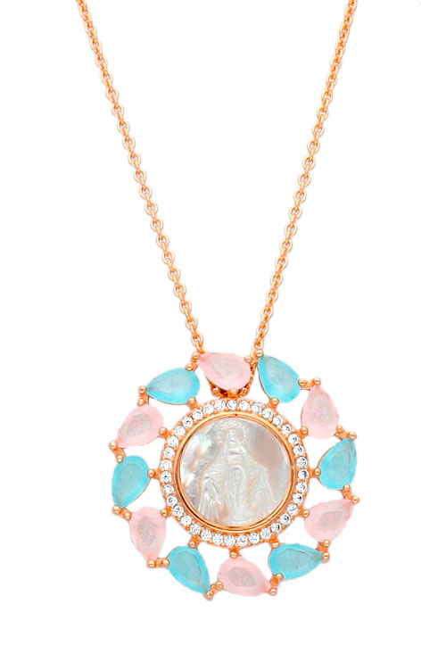 medalla plata chapada en rosa con cadena, Virgen Milagrosa camafeo plata toma frontal