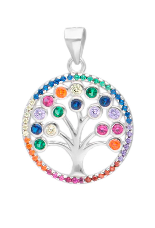 Colgante de plata árbol de la vida con multipiedra colores y bisel 280_2031069-mix frontal