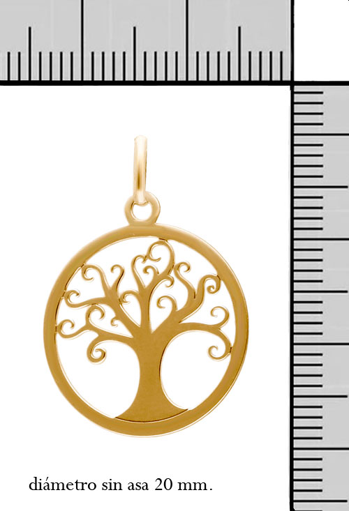 arbol de la vida colgante oro amarillo foto con medidas