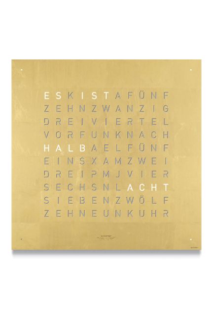 Qlocktwo Stainless Steel Gold reloj de pared letras frontal