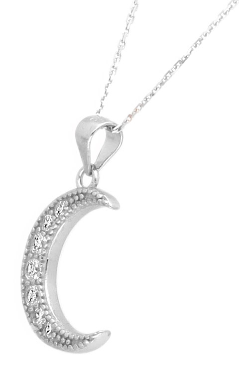gargantilla de plata colgante media luna con circonitas foto lateral