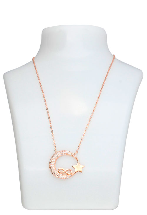 gargantilla plata chapada rose luna estrella e infinito fotografia expositor