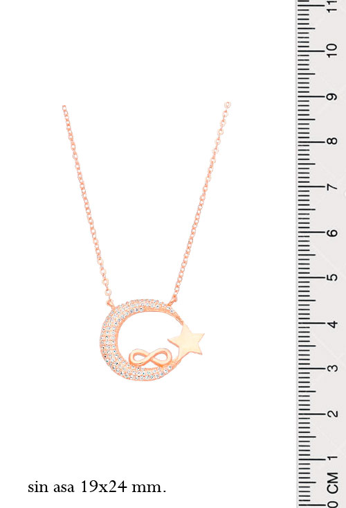 gargantilla plata chapada rose luna estrella e infinito fotografia con medidas