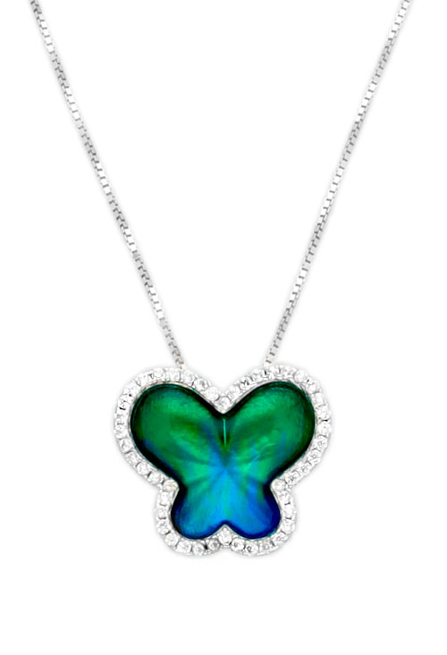 gargantilla plata motivo mariposa esmaltada en verde degradado foto principal para joyeria online