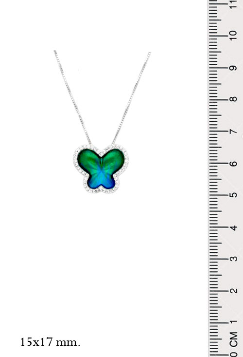 gargantilla plata motivo mariposa esmaltada en verde degradado foto con medidas