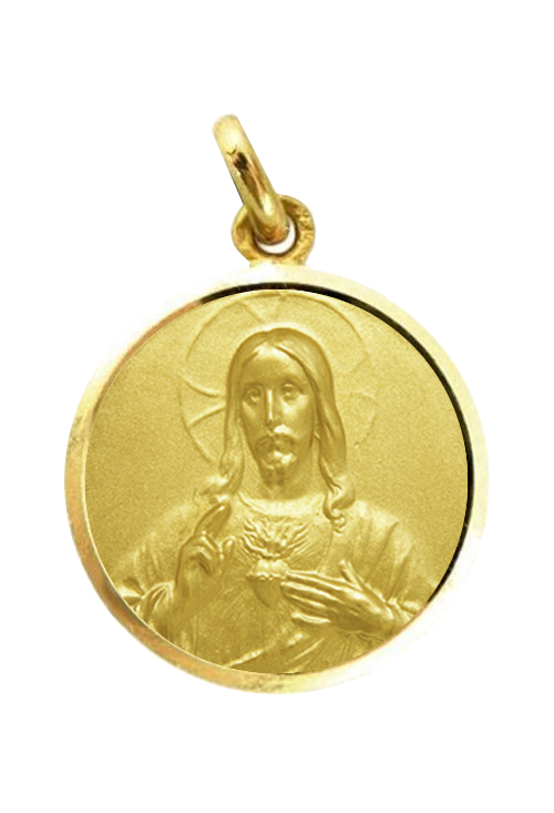 Medalla de oro Sagrado Corazón de Jesús bisel lapidado 22 mm 268_M1-1-11-201-22L