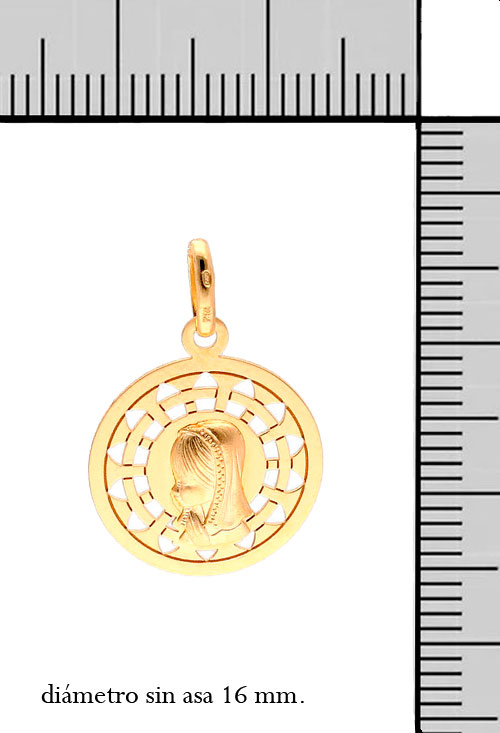 medalla oro 18k virgen niña foto con medidas para web joyeria online