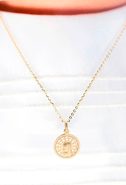 medalla oro 18k virgen niña foto modelo para web joyeria online