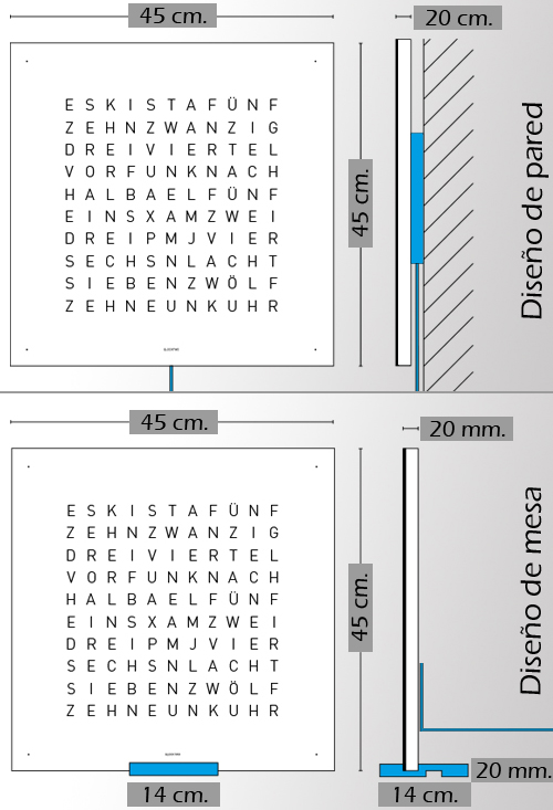medidas del reloj de pared Qlocktwo